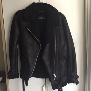 AE Faux Shearling Motorcycle Jacket
